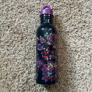 Vera Bradley Metal Water Bottle Black Purple Floral